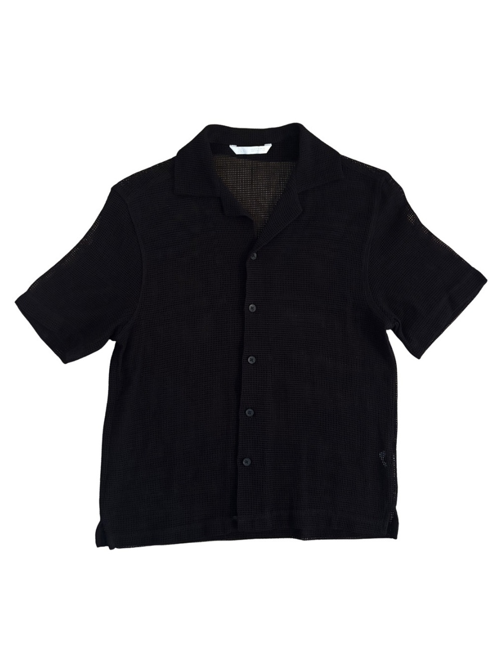 Zara Black Short-Sleeve Mesh Button-Up Shirt
